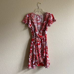 Red Floral Wrap Dress